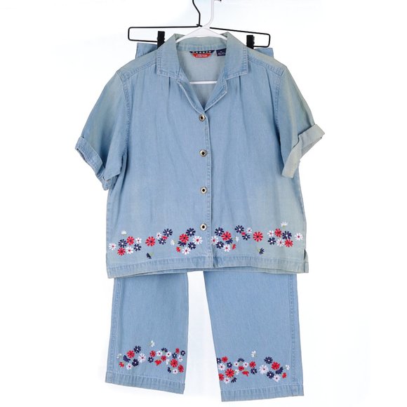 Vintage Chambray Embroidered Outfit Petite Large - Picture 1 of 13